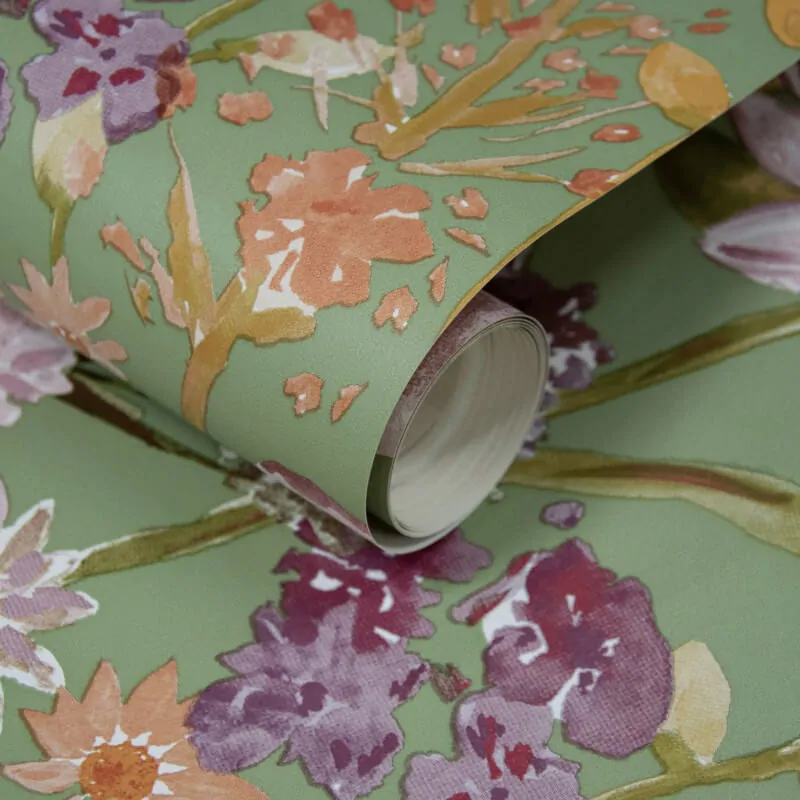 GRANDECO WILDFLOWERS FLORAL SAGE/MULTI WALLPAPER