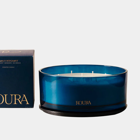SCENTED BLUE JAR CANDLE 19*8CM-7 WICKS BERGAMOTTA WOOD