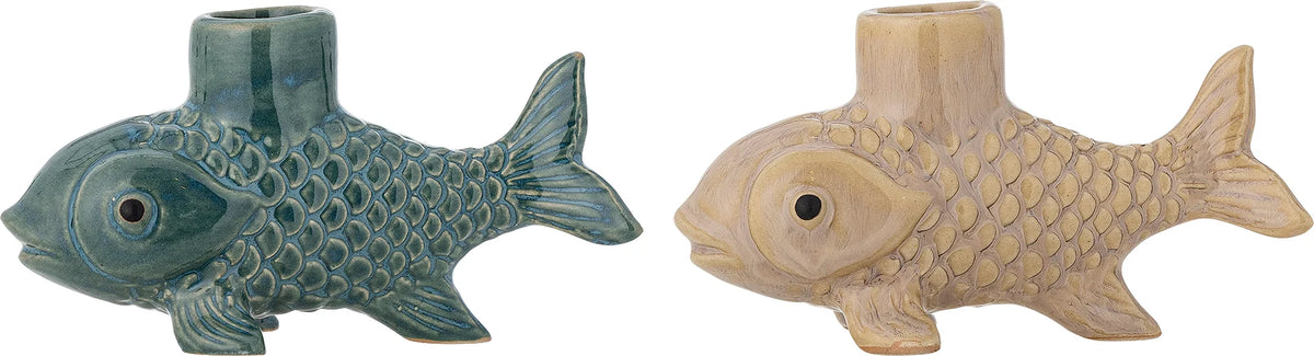 BURNE CANDLE HOLDER MULTI STONEWARE