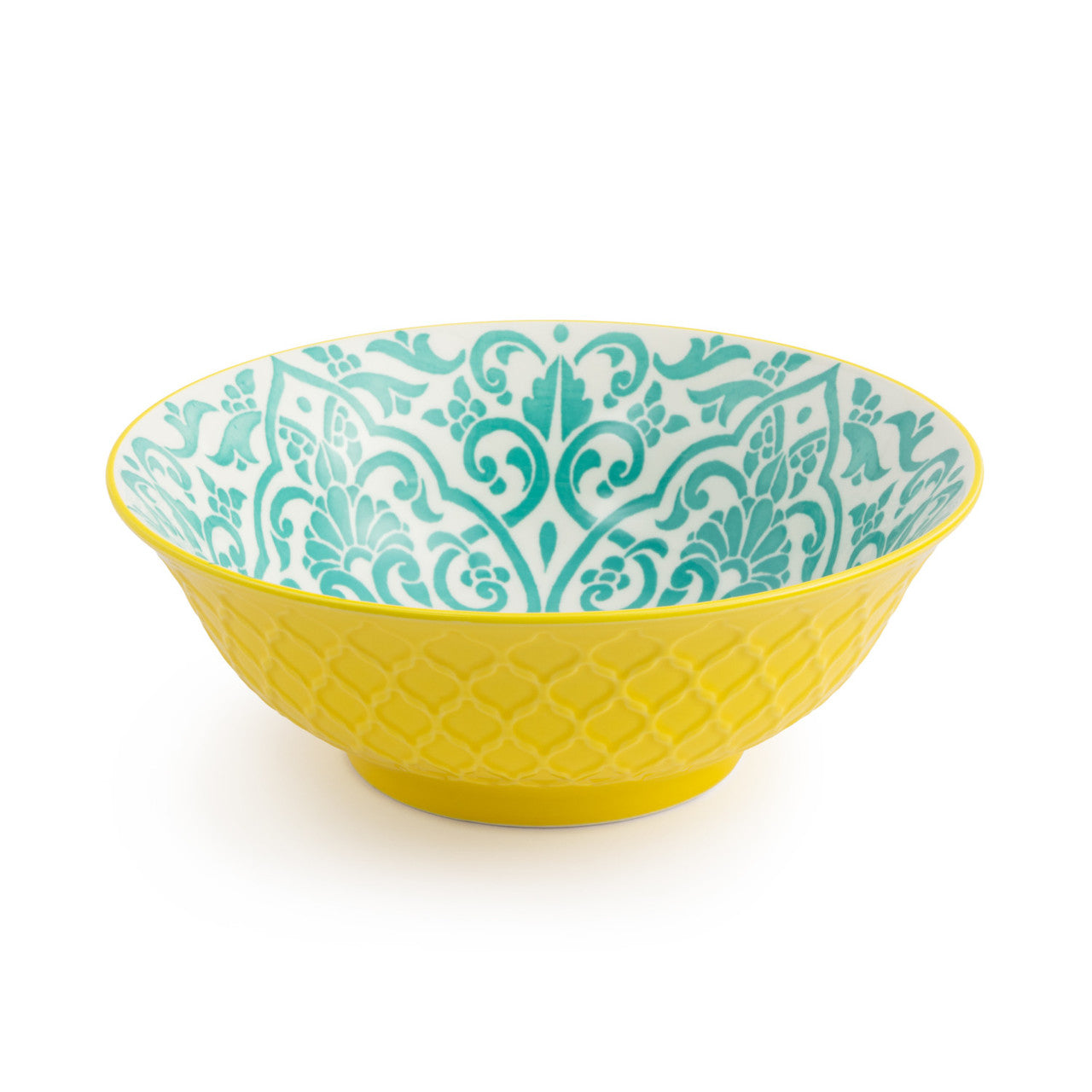 MK YELLOW AND BLUE GEOMETRIC RAMEND BOWL