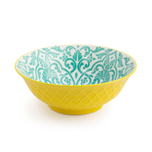 MK YELLOW AND BLUE GEOMETRIC RAMEND BOWL