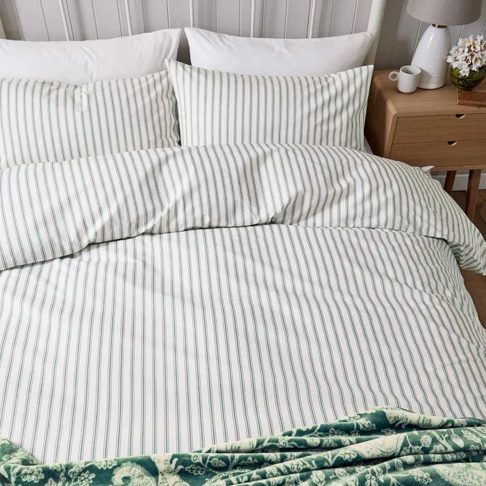 HELENA SPRINGFIELD HARVEST MOON TICKING STRIPE BEDDING SET-SAGE