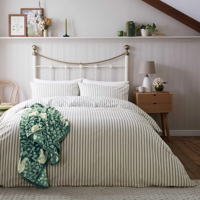 HELENA SPRINGFIELD HARVEST MOON TICKING STRIPE BEDDING SET-SAGE