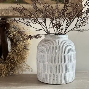 29CM WHITE TERRACOTTA RIDGE VASE