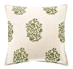 GREEN AND CREAM FLORAL CUSHION