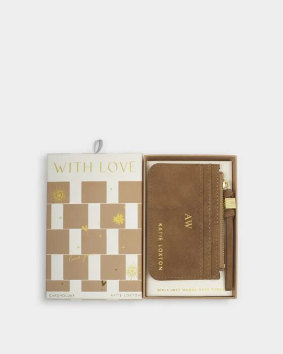 GIFT BOXED COIN & CARD HOLDER CARAMEL SUEDETTE