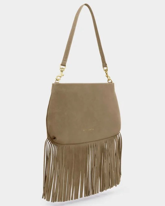 CALI FRINGE SMALL SHOULDER BAG TAUPE SUEDETTE