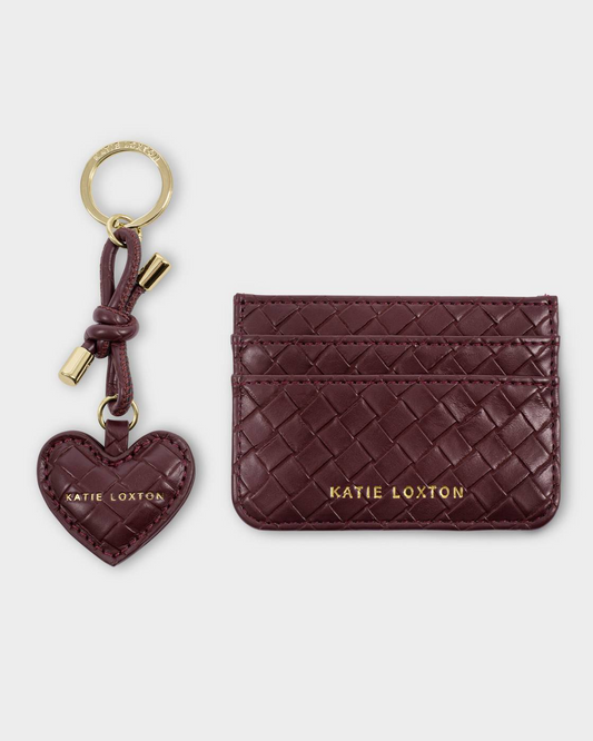 KATIE LOXTON KEYRING & CARDHOLDER SET CHERRY WOVEN
