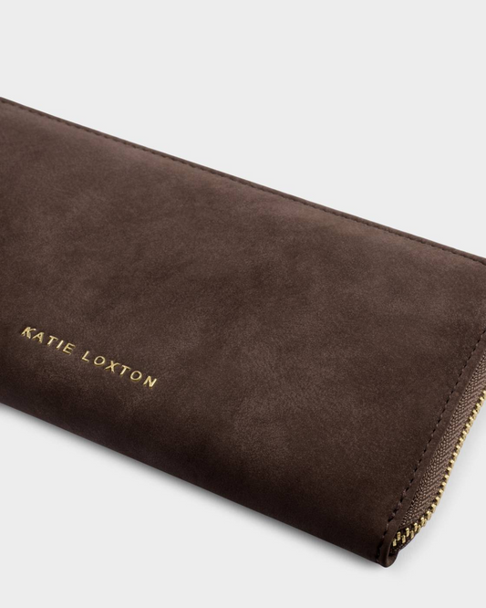 KATIE LOXTON LARGE PURSE BITTER CHOCOLATE SUEDETTE