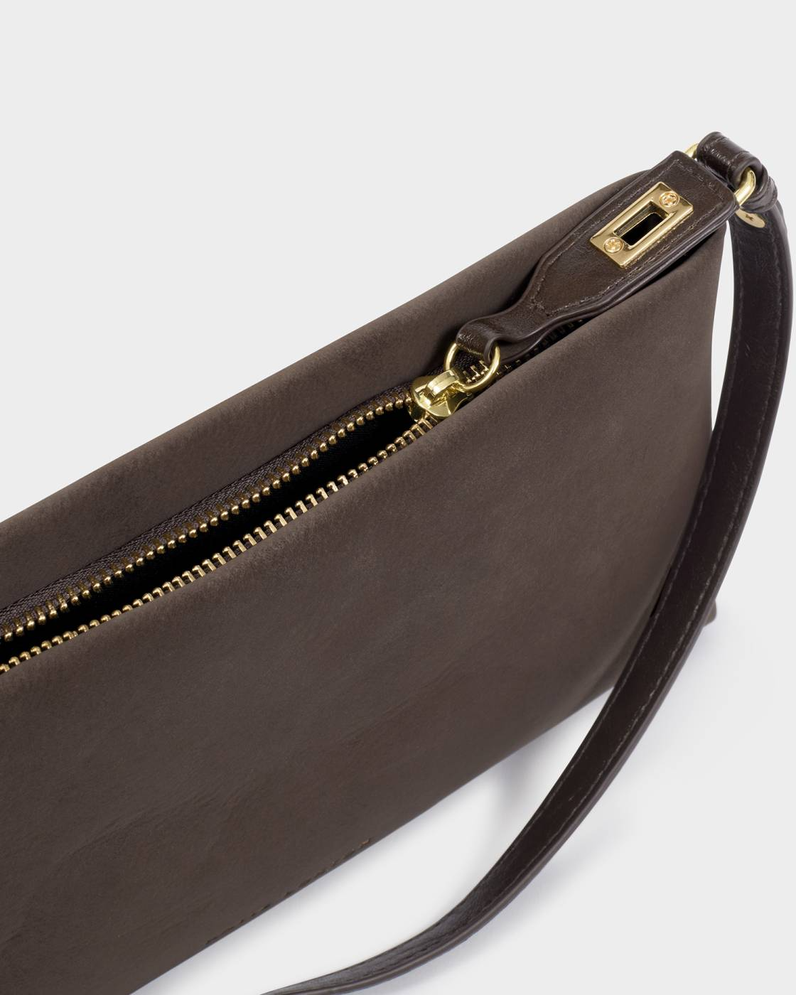 KATIE LOXTON ORIN TWIST LOCK SMALL SHOULDER BITTER CHOCOLATE SUEDETTE