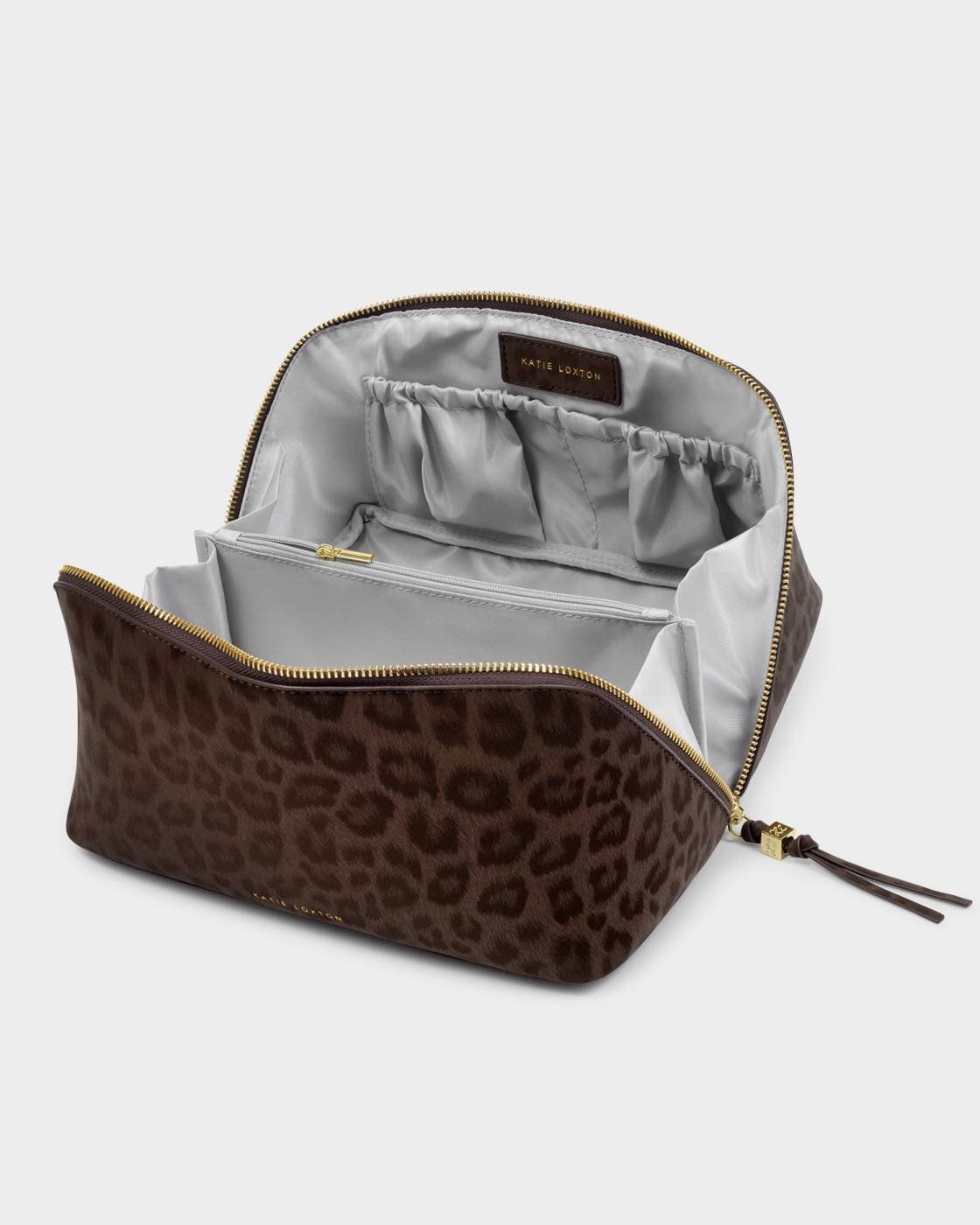 KATIE LOXTON SOHO LARGE MAKE UP/WASH BAG CHOCOLATE LEOPARD