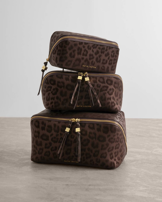 KATIE LOXTON SOHO LARGE MAKE UP/WASH BAG CHOCOLATE LEOPARD