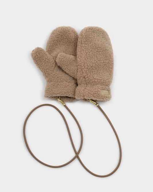TEDDY MITTENS WITH CORD-TAN