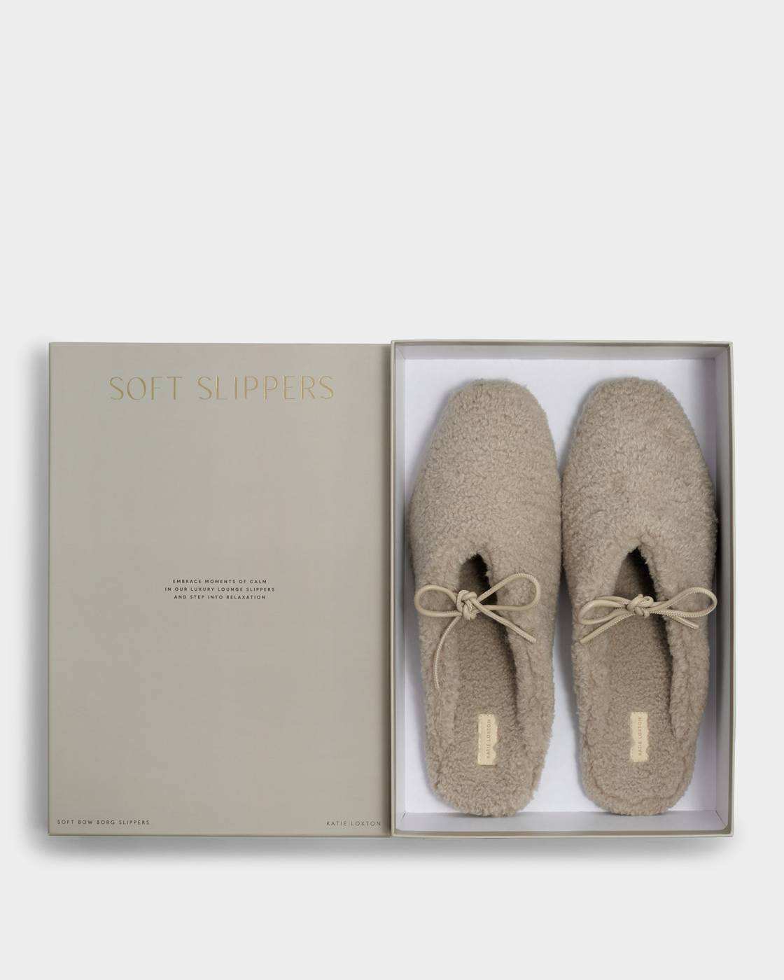 KATIE LOXTON GIFT BOXED BORG SLIPPPER-TAUPE