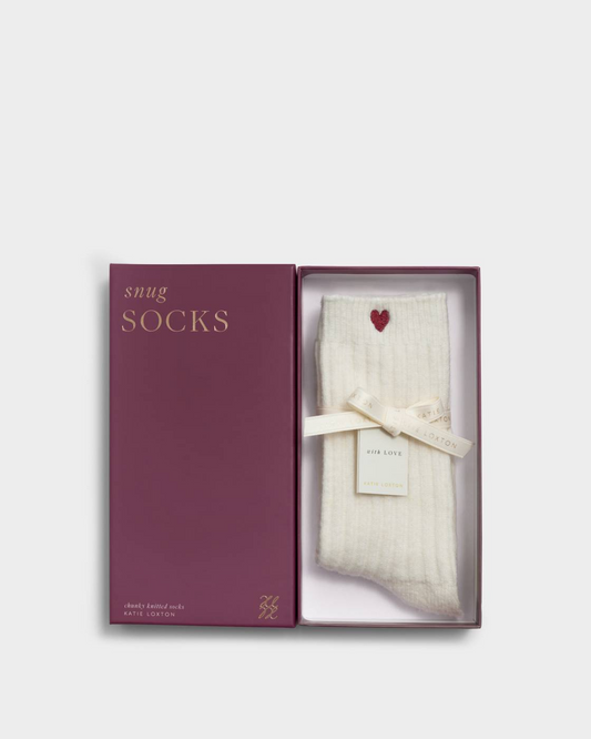 KATIE LOXTON GIFT BOXED CHUNKY KNOT SOCK-HEART OFF WHITE