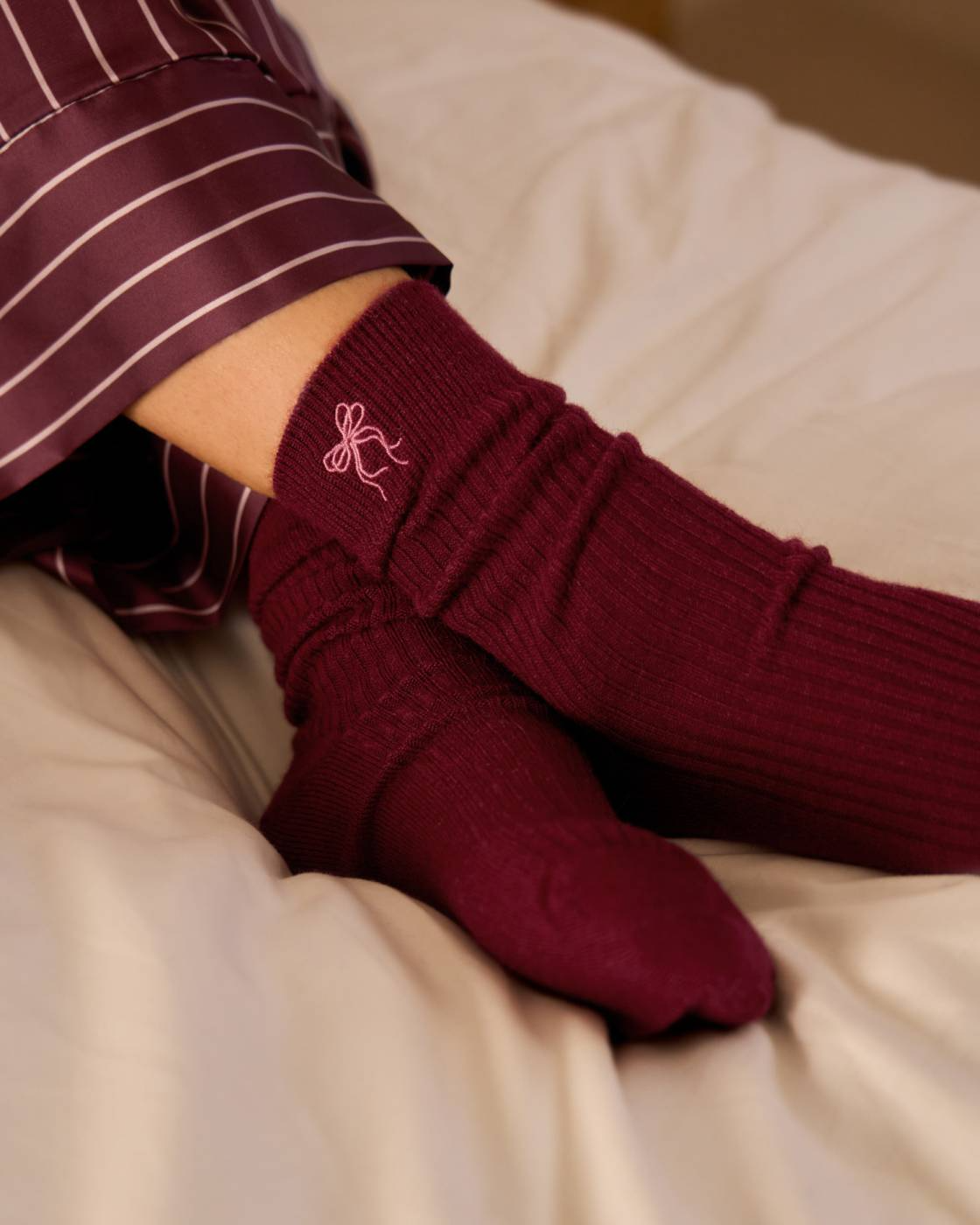 KATIE LOXTON GIFT BOXED RIBBED SOCKS BOW CHERRY