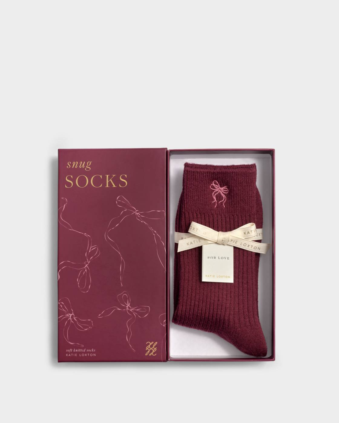 KATIE LOXTON GIFT BOXED RIBBED SOCKS BOW CHERRY