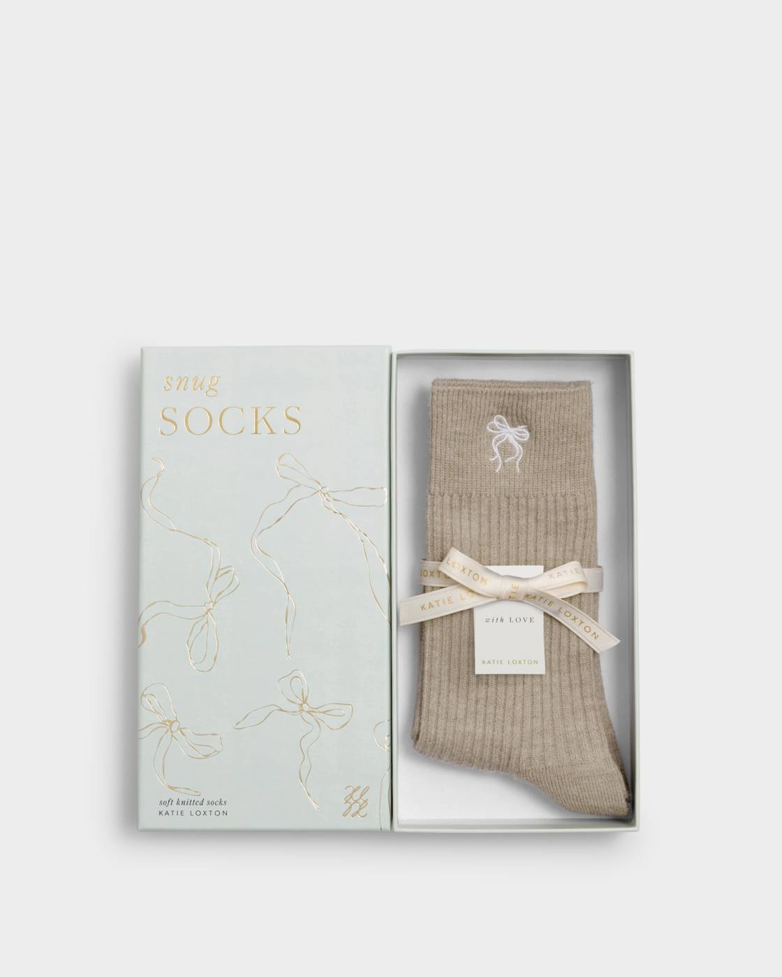 KATIE LOXTON GIFT BOXED RIBBED SOCKS BOW-TAUPE