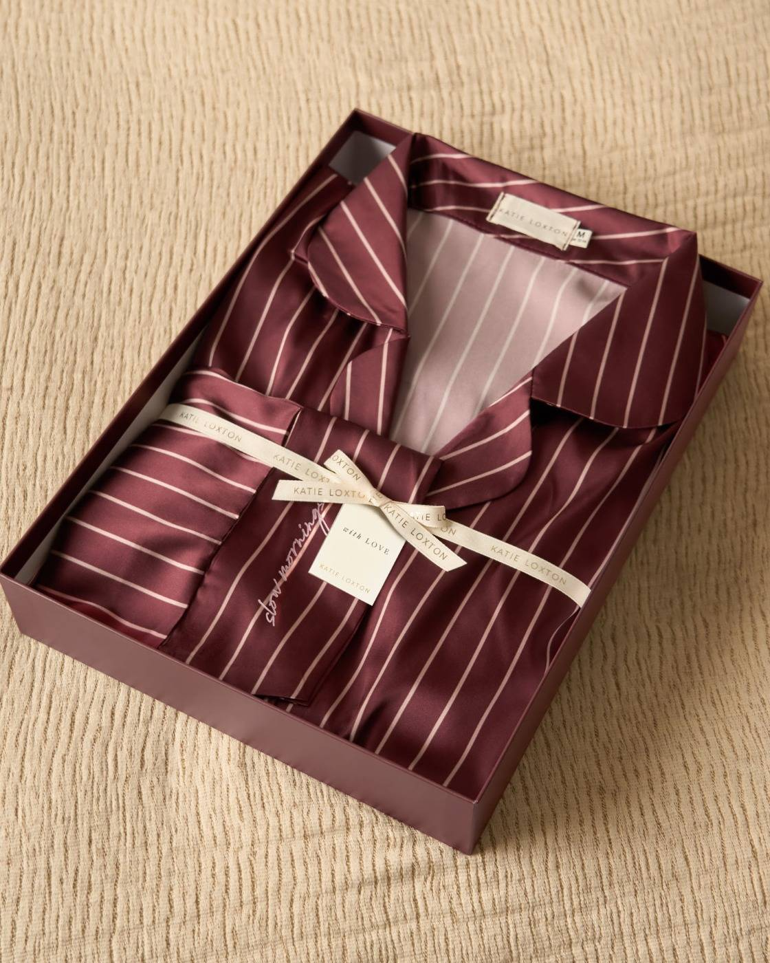 KATIE LOXTON GIFT BOXED PYJAMA SET-CHOCOLATE STRIPE PRINT
