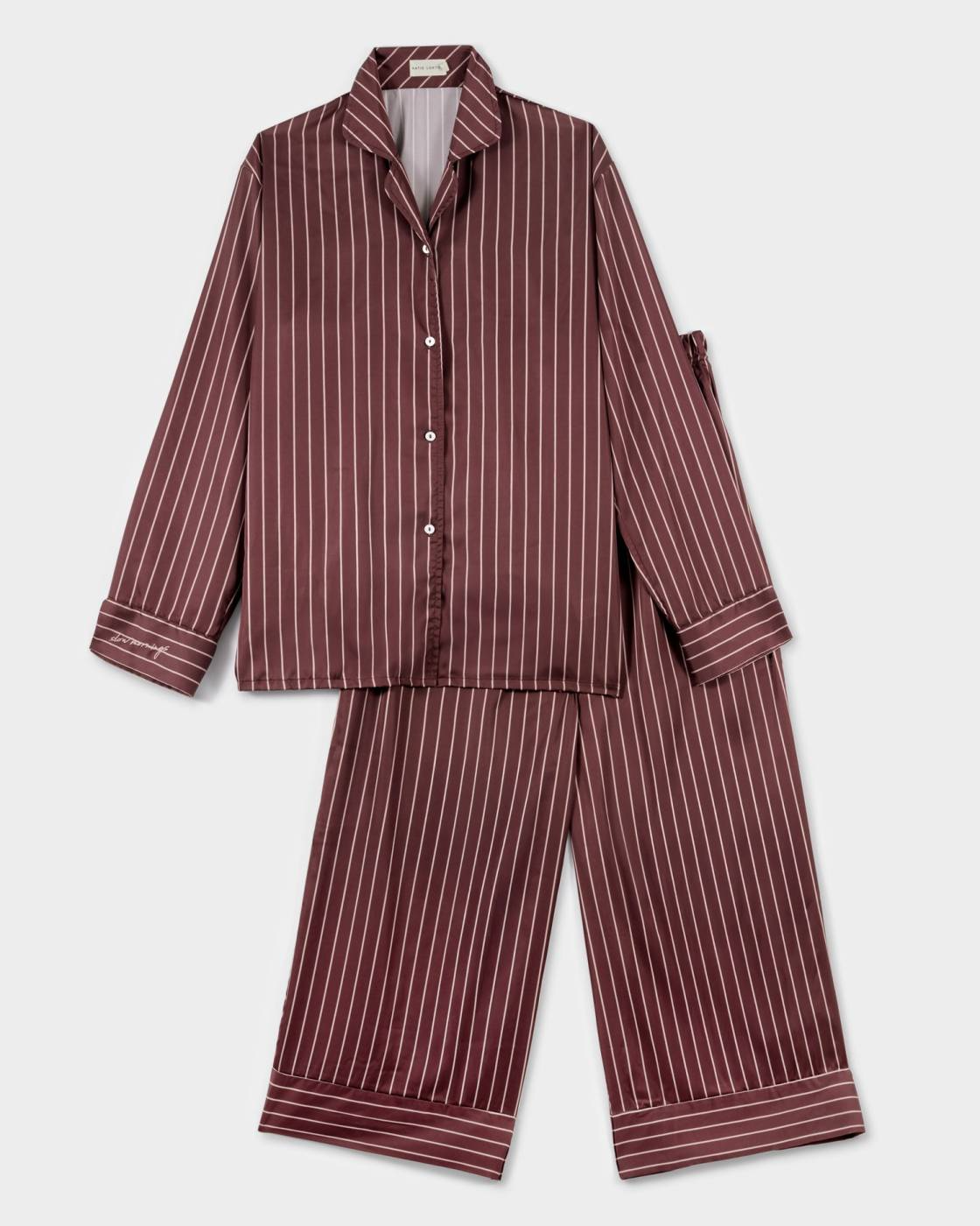KATIE LOXTON GIFT BOXED PYJAMA SET-CHOCOLATE STRIPE PRINT