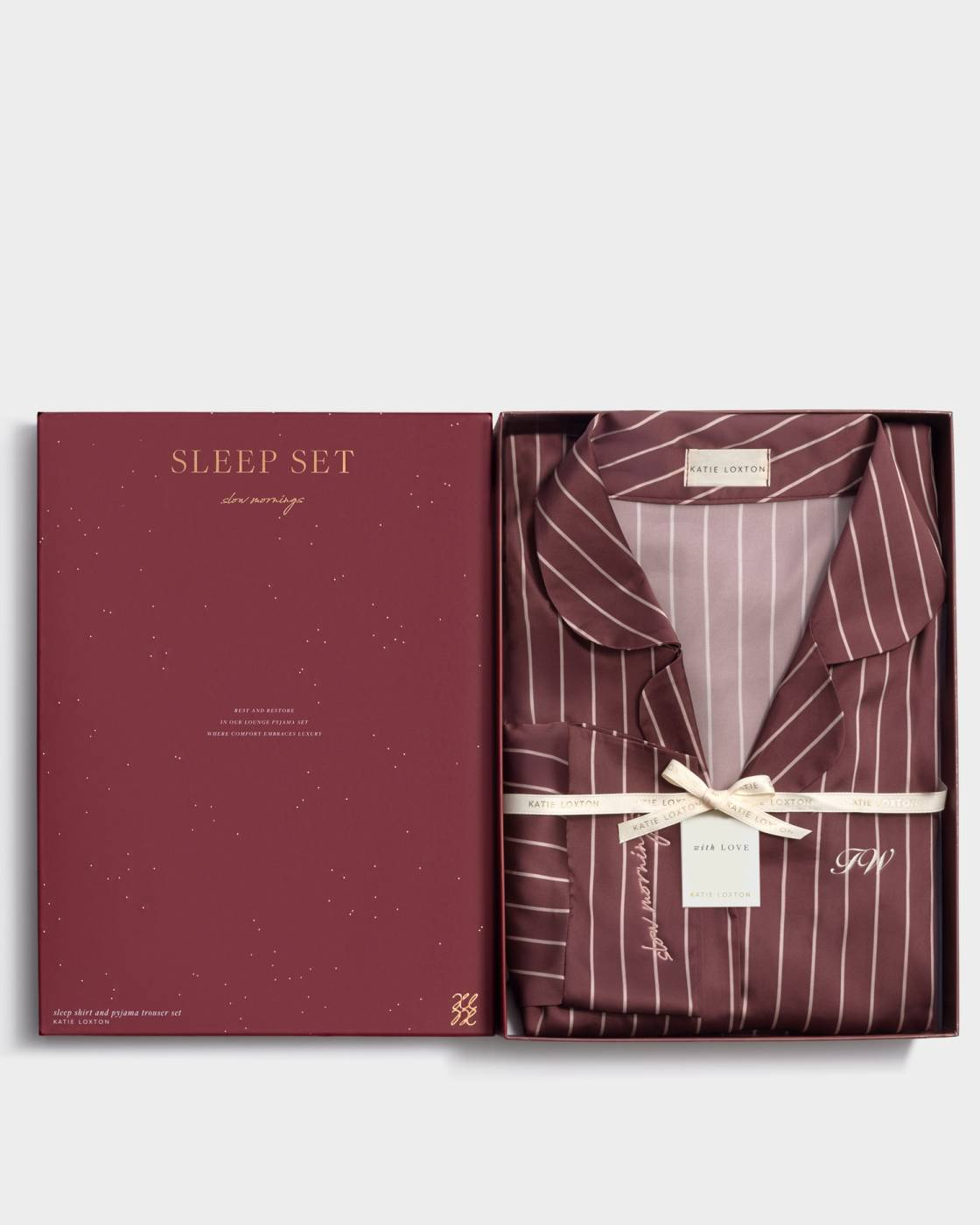 KATIE LOXTON GIFT BOXED PYJAMA SET-CHOCOLATE STRIPE PRINT