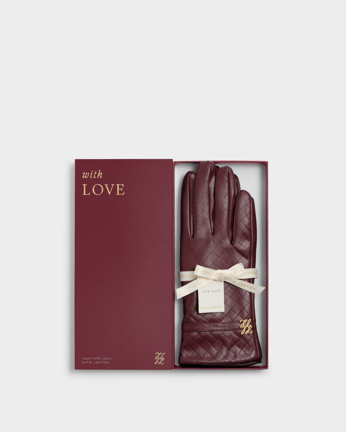 KATIE LOXTON BOXED FAUX LEATHER GLOVS CHERRY WOVEN