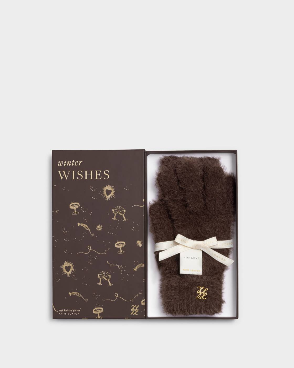 KATIE LOXTON BOXED SOFT KNIT GLOVES-CHOCOLATE