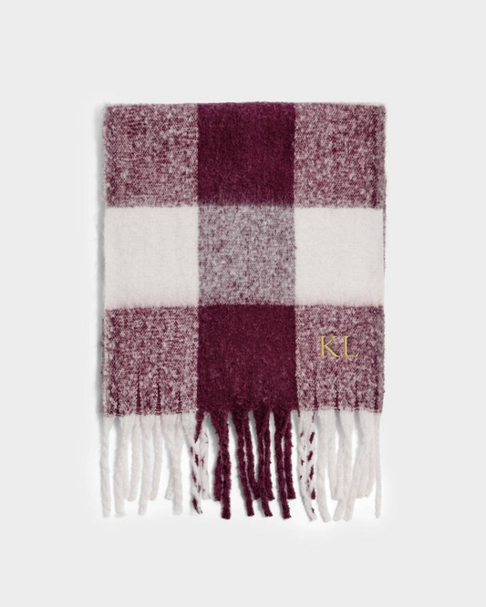 KATIE LOXTON CHECKED TASSEL SCARF-CHERRY/OFF WHITE