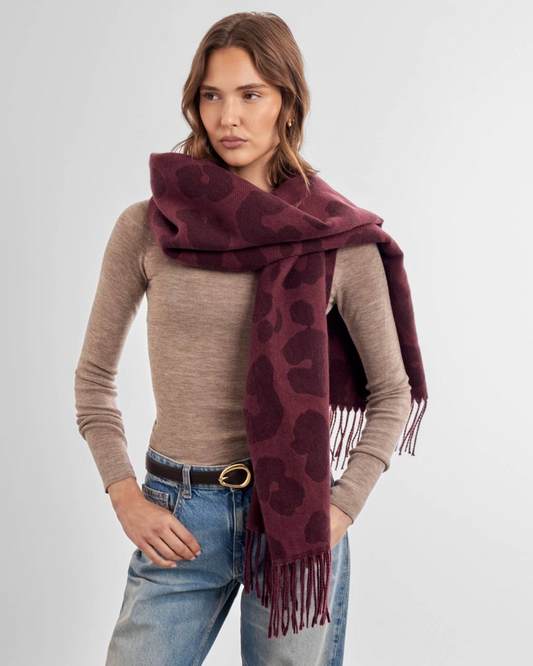 KATIE LOXTON PRINTED BLANKET SCARF LEOPARD MAUVE/CHERRY