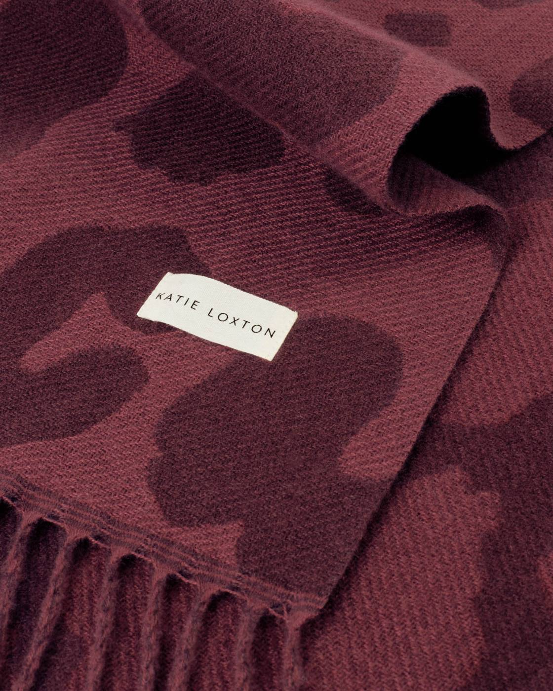 KATIE LOXTON PRINTED BLANKET SCARF LEOPARD MAUVE/CHERRY
