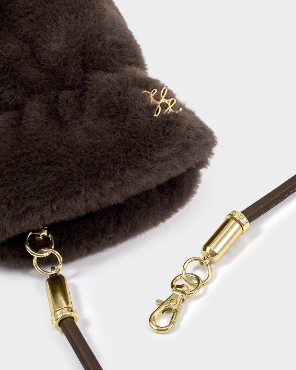 KATIE LOXTON FAUX FUR MITTENS WITH CORD- CHOCOLATE