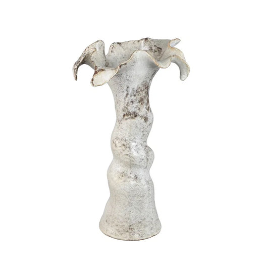 PTMD ISIDRO BEIGE CERAMIC VASE WAVY FLOWER BORDER