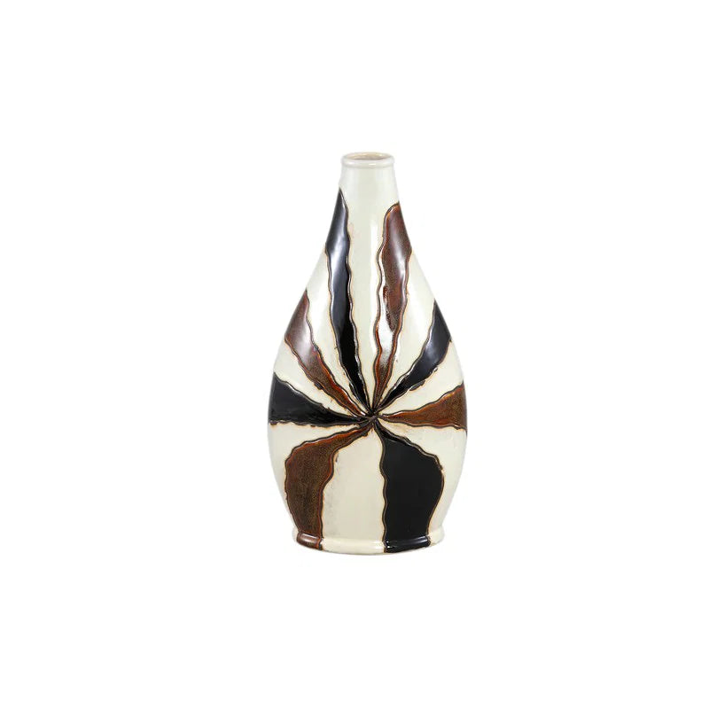 PTMD EVELIN DARK BROWN OVAL CERAMIC VASE WITH LINES