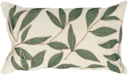 RECTANGLE CUSHION WITH PAD EMBROIDERED LEAVES