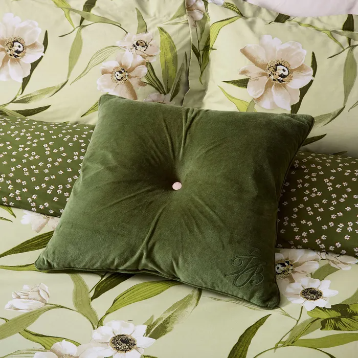 TED BAKER BRANDED BUTTON CUSHION-GREEN