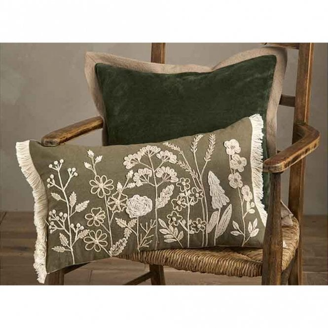 MEADOW OLIVE EMBROIDERED CUSHION