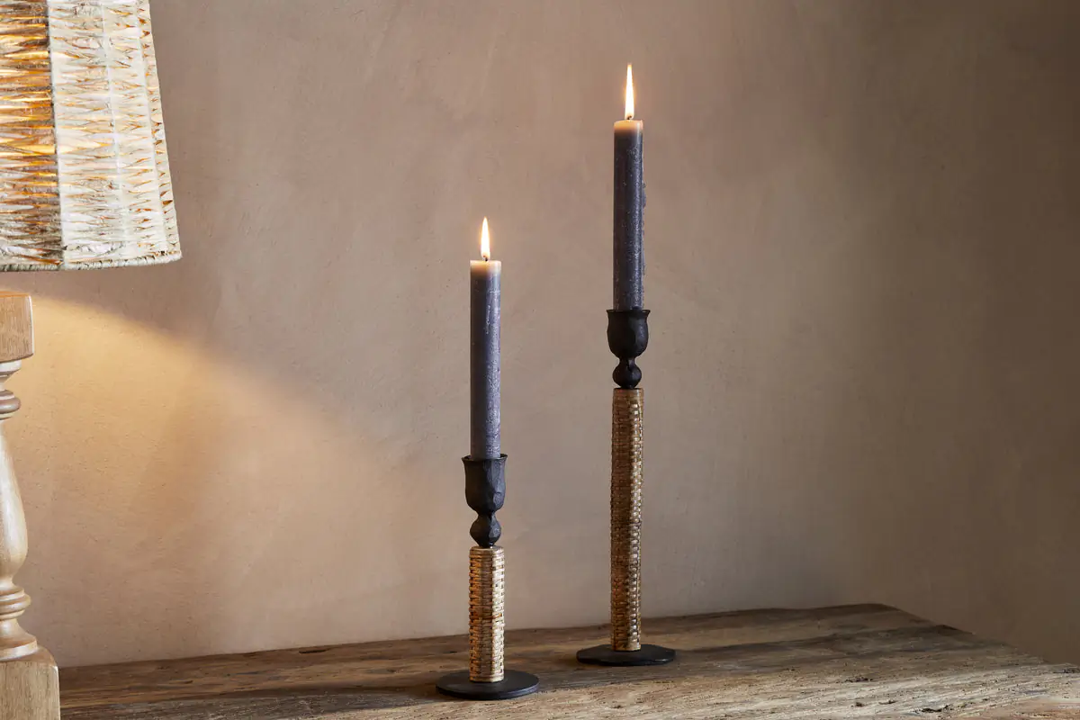 MUSIKA WOVEN CANDLESTICK BLACK & NATURAL