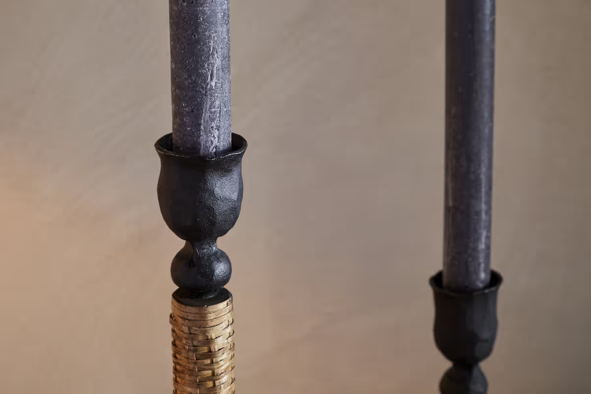 MUSIKA WOVEN CANDLESTICK BLACK & NATURAL