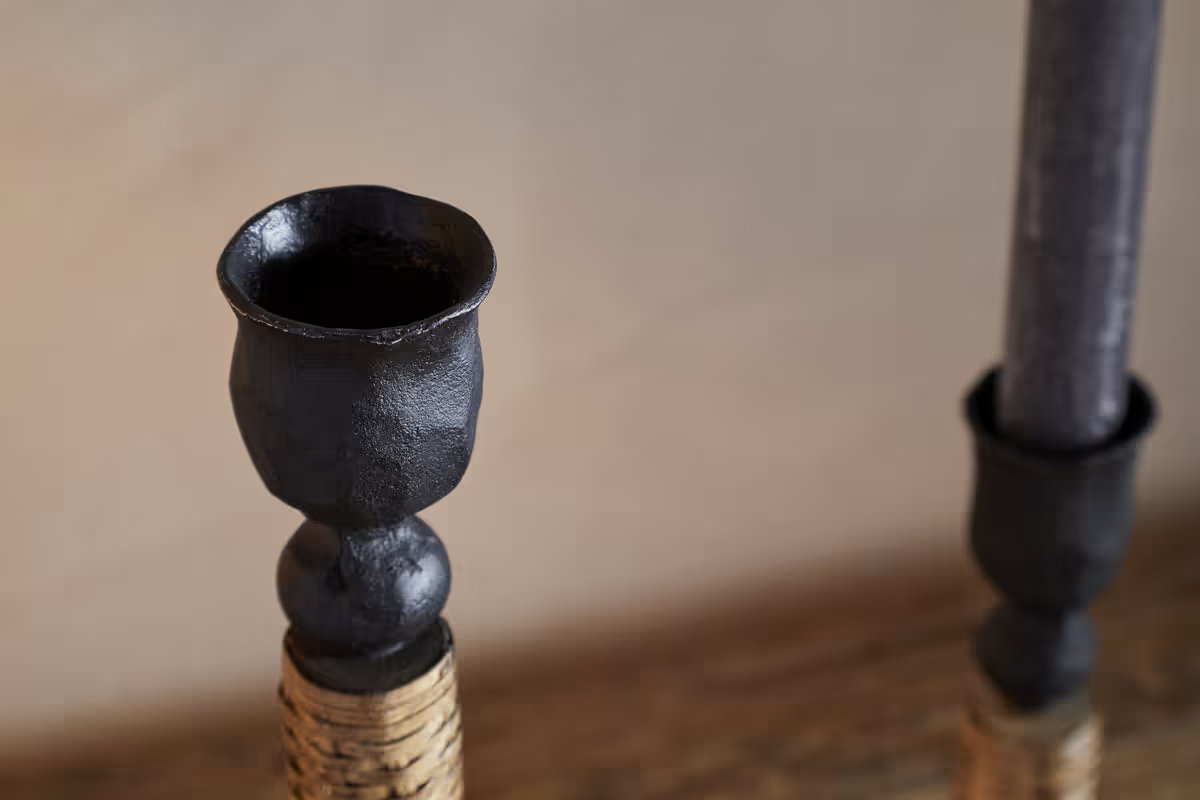 MUSIKA WOVEN CANDLESTICK BLACK & NATURAL
