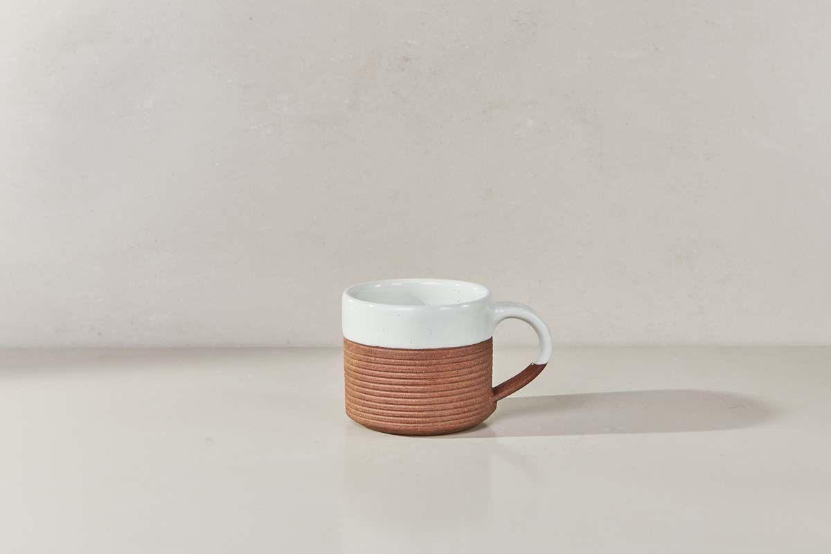 MALI RIBBED COFFEE MUG-WHITE & TERRACOTTA