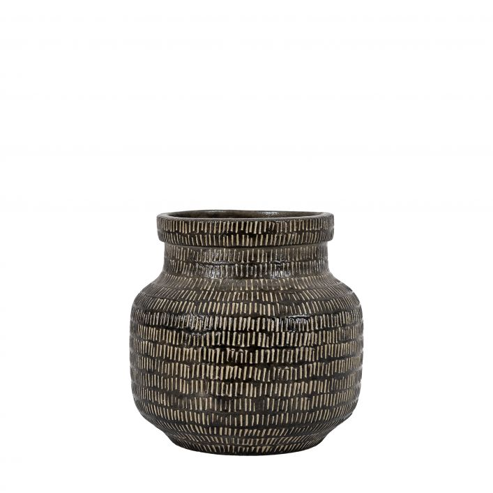 GALLERY SGRAFFITO VASE WIDE BLACK